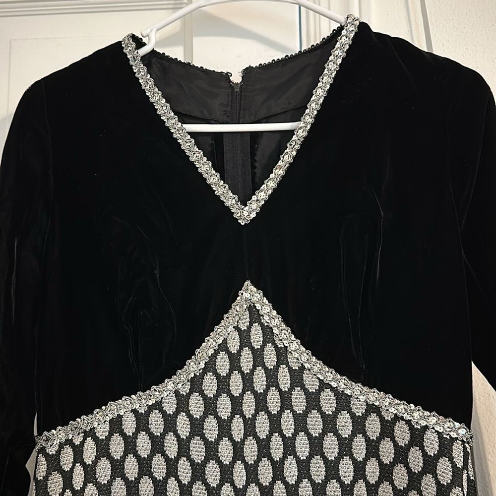 Vintage black and silver velvet sequin dress small